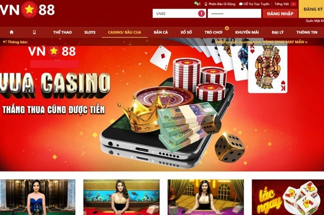 Casino trực tiếp hấp dẫn tại VN88